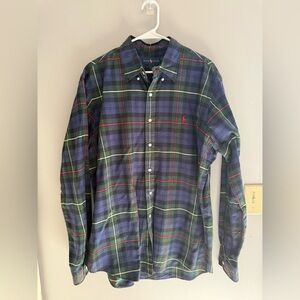 Ralph Lauren Mens Plaid Long Sleeve Collared Button Up SZ XL 100% Cotton Preppy
